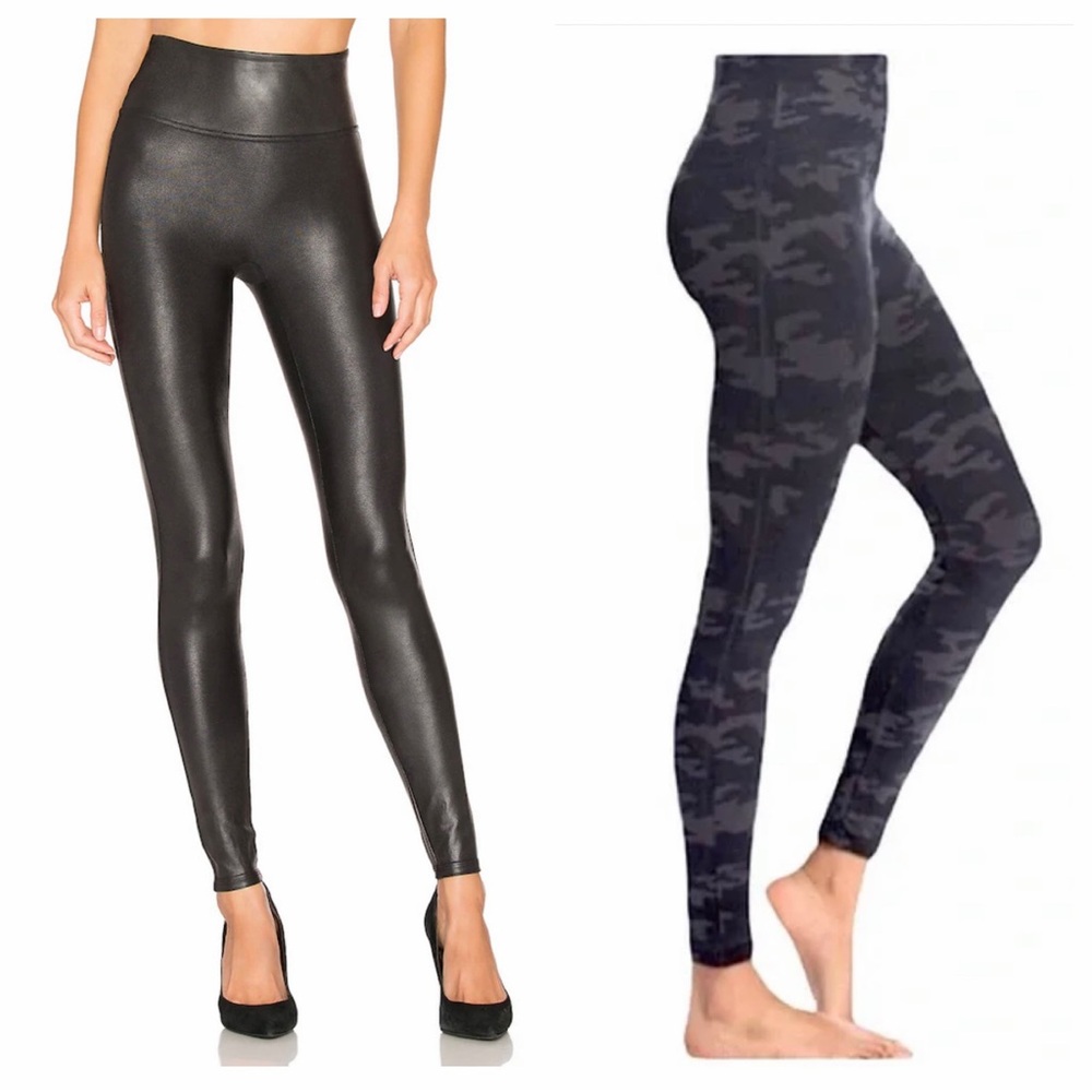 SPANX Camo Leggings & Faux Leather-Look Leggings bundle - Black size M